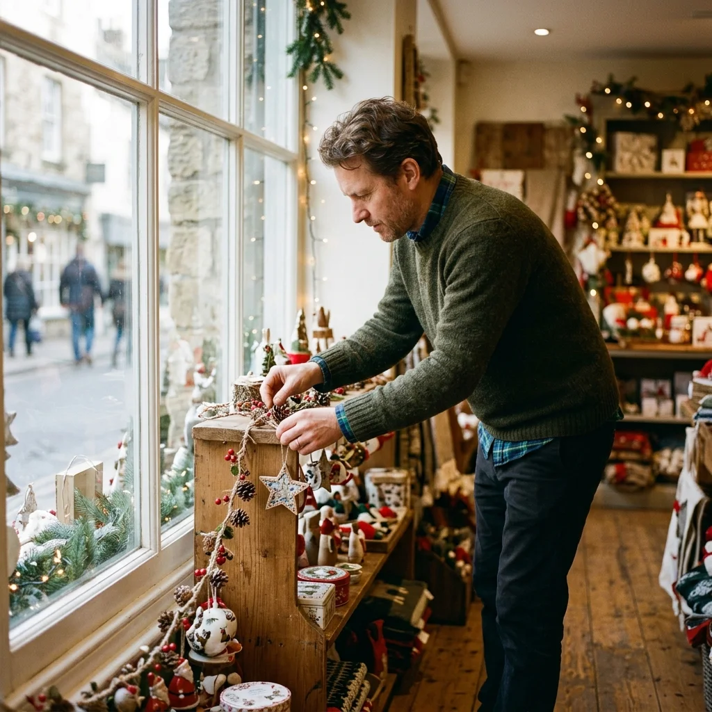 A festive shop window during a seasonal promotion.