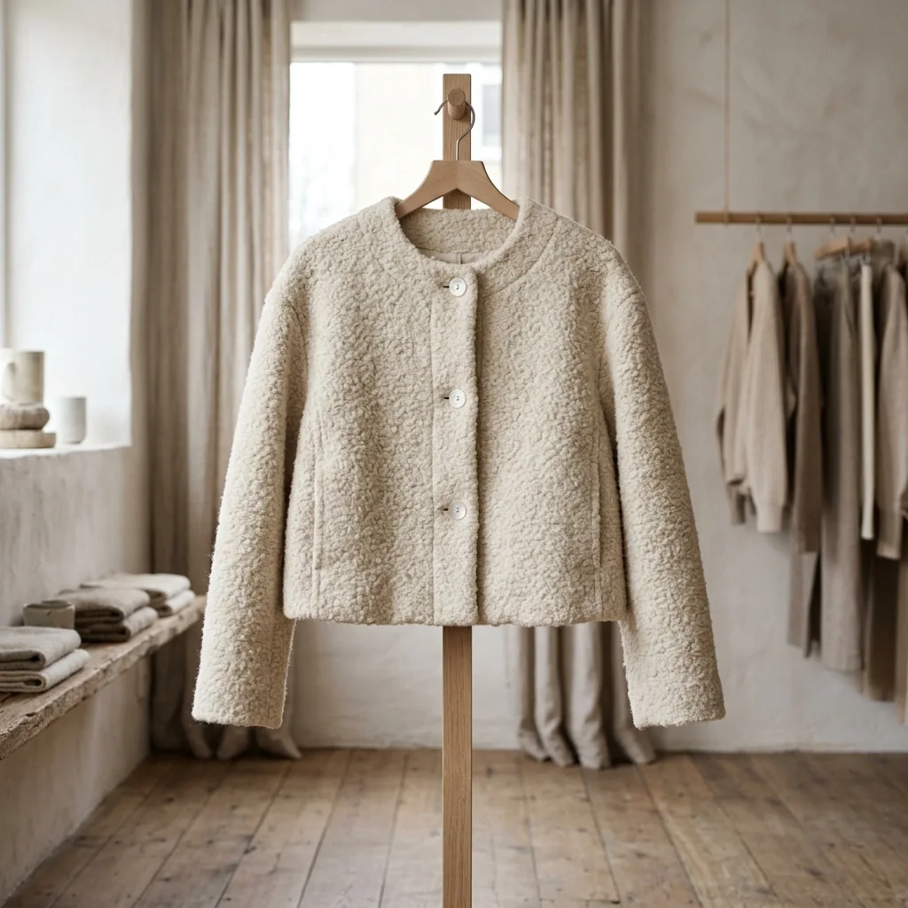 An ecru cropped wool jacket from the winter rail