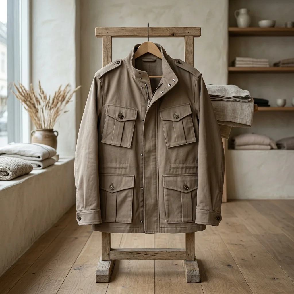A taupe field jacket on a rail in the Atelier Nord shop
