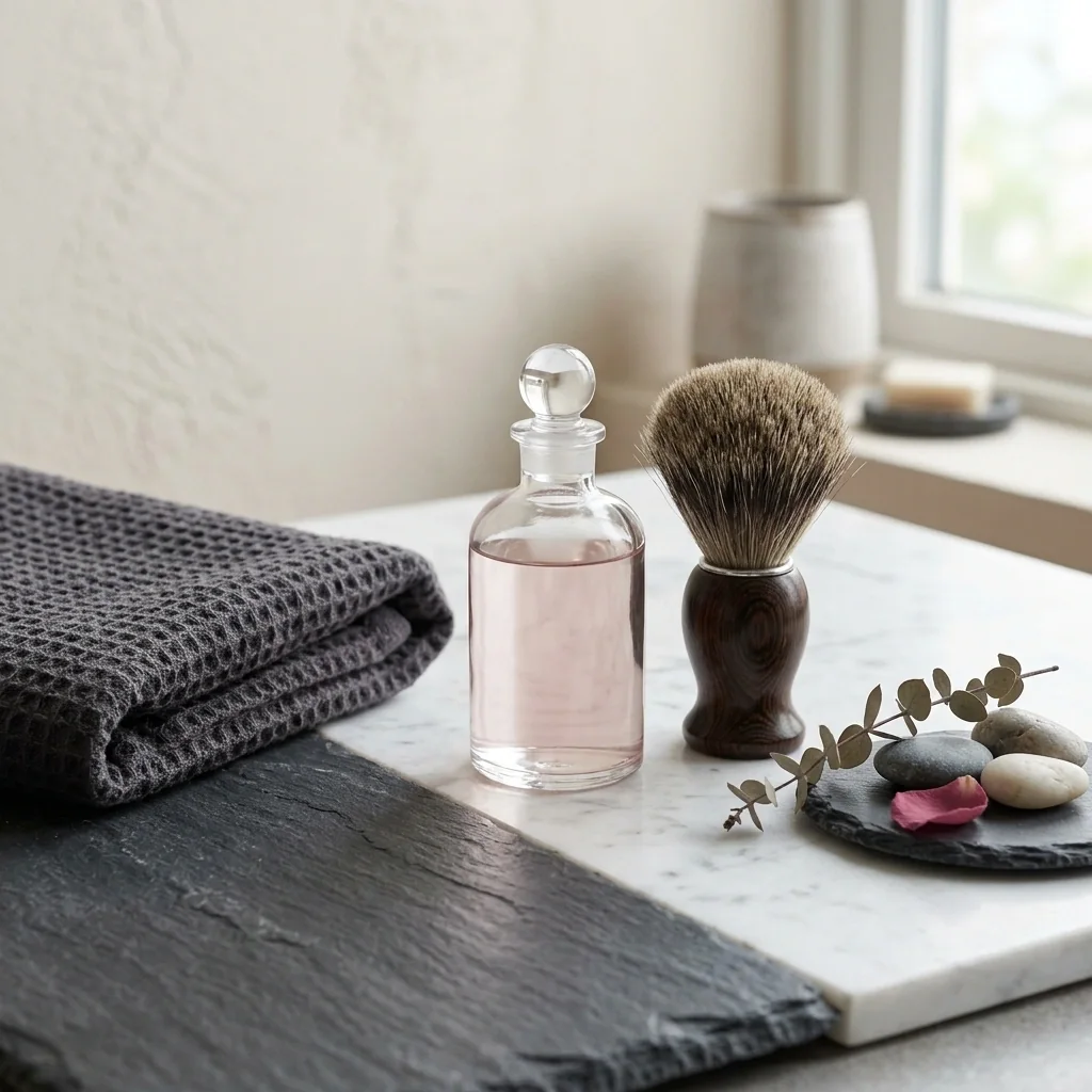 The grooming tray set out on marble